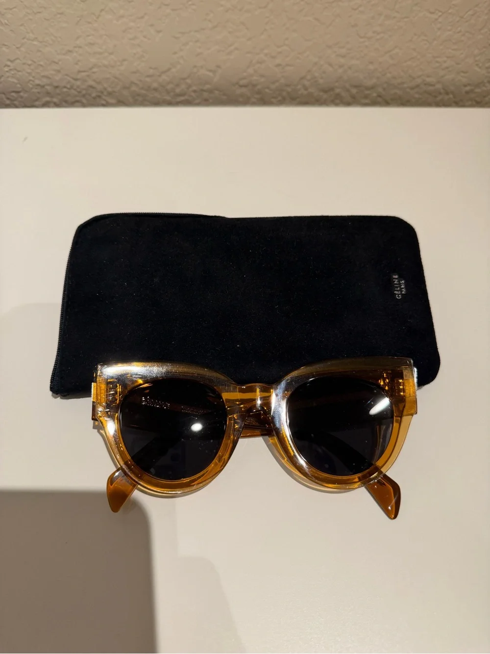 Celine Amber Round Acetate Sunglasses with Black Lenses